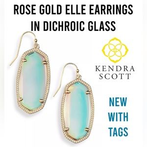 NWT KENDRA SCOTT ELLE ROSE GOLD DICHROIC IRIDESCENT RAINBOW EARRINGS